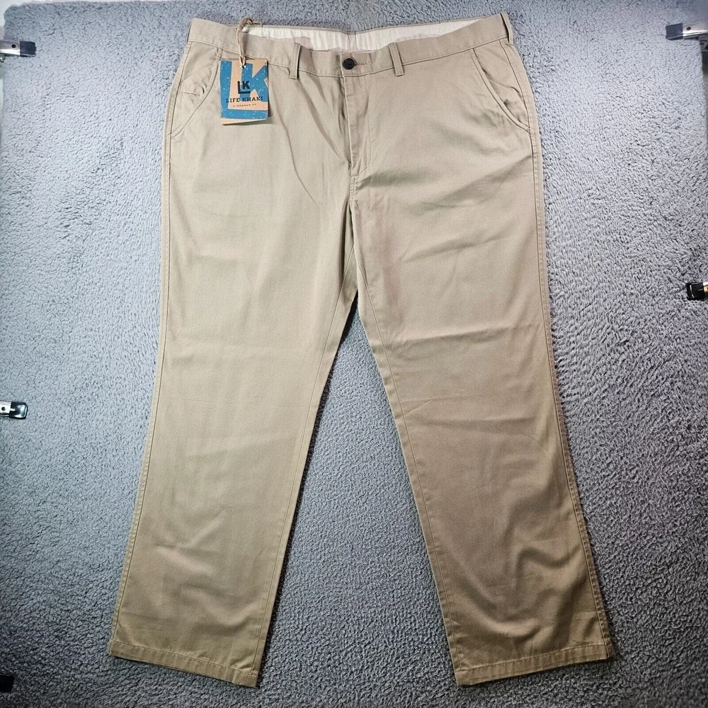 NWT A Haggar‎ Co Life Khaki LK Pants Men 44 x 30 Flat Front Straight Beige